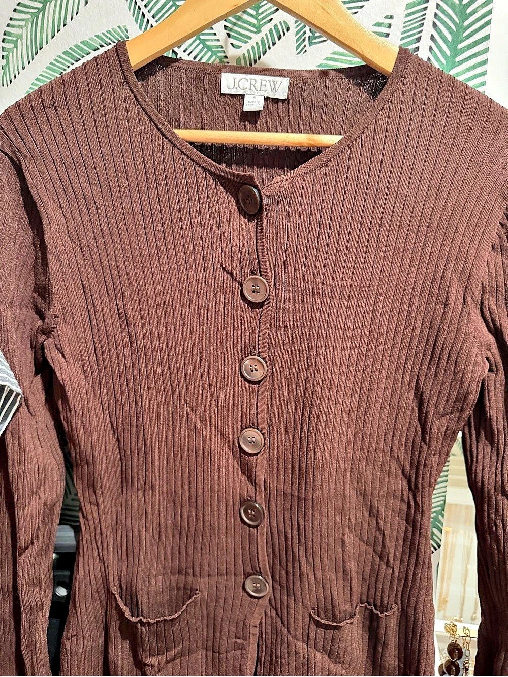 J.CREW Ribbed Button-Front Cardigan in Brown Size Small Like New